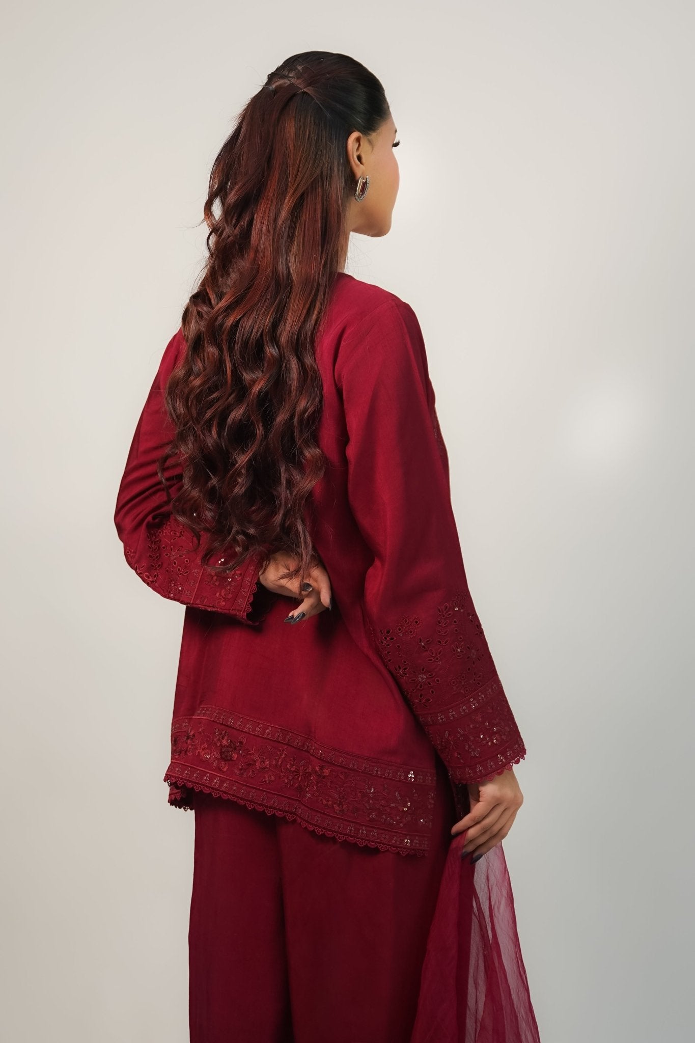 Gulnar – Berry Embroidered Angrakha Silk 3 Piece Suit - ZaynahQalb