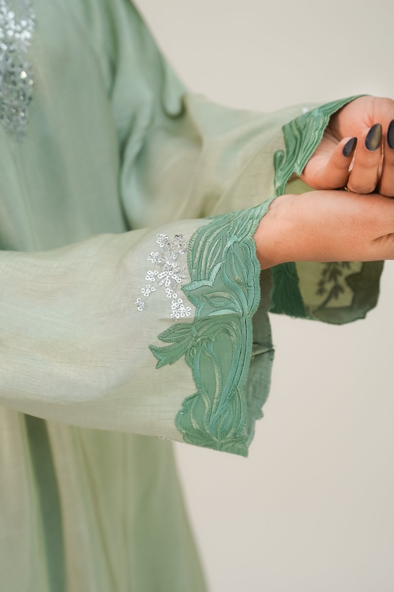 Zumurrud — Emerald Ombré Silk 3 Piece Suit - ZaynahQalb