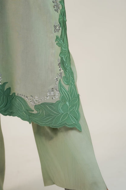 Zumurrud — Emerald Ombré Silk 3 Piece Suit - ZaynahQalb