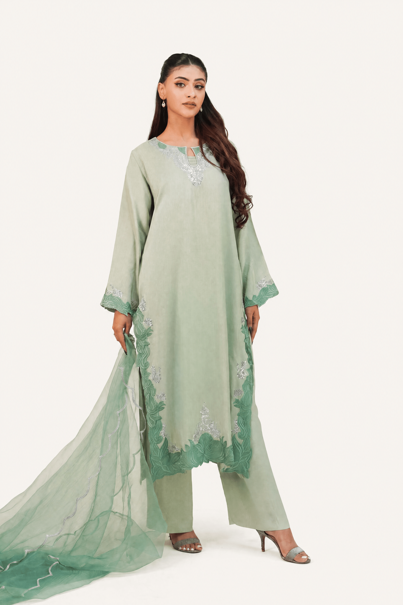 Zumurrud — Emerald Ombré Silk 3 Piece Suit - ZaynahQalb